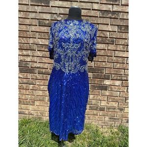 Vintage Dress Women’s Small Beaded Cocktail Dress Silk Short‎ Sleeve Sequin